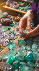 Elves crafting magical jewelry, macro gemstones