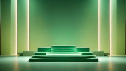 green podium with gentle luxurious lighting 3d shape product display presentation, minimal wall scene, studio room