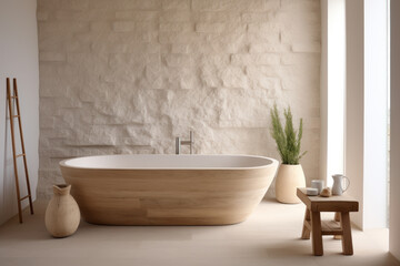 Fototapeta na wymiar Stylish contemporary Minimalistic sandstone bathroom. 