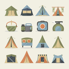 Camping Tents Vector illustration set