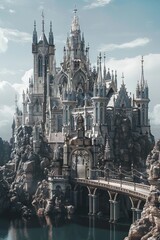 Fototapeta na wymiar Gothic castle amidst a futuristic dystopia, bright theme
