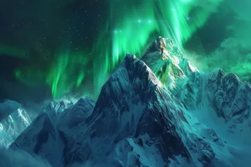 Foto op Plexiglas Mountain peaks touching aurora-filled skies, macro eagles © kitinut