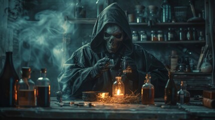 Necromancers in forensic science, dark mysteries - obrazy, fototapety, plakaty