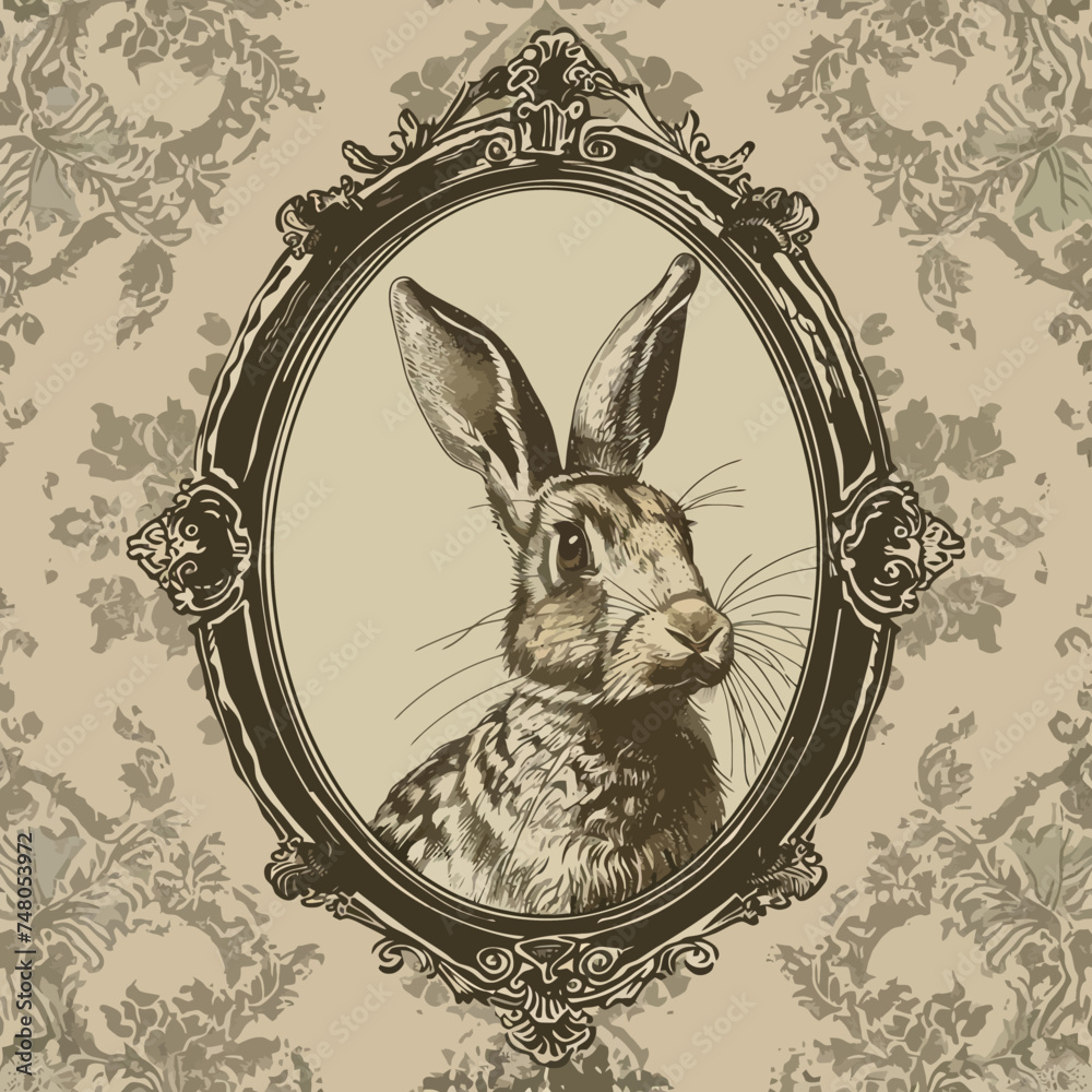 Canvas Prints vintage illustration rabbit with frame