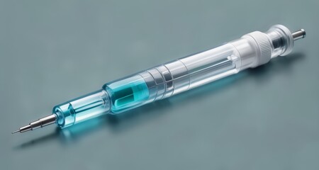  Clear syringe with needle on gray background