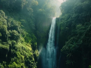 Foto auf Acrylglas Waterfall in green rainforest © cherezoff