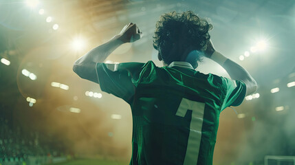 soccer player celebrates, green jersey