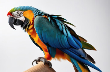 Fototapeta premium Blue-yellow macaw parrot on a light background.