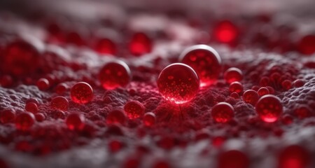  Close-up of a cluster of glowing red orbs on a textured surface