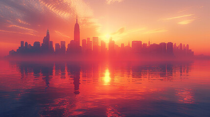 Clear sunrise over a financial district - obrazy, fototapety, plakaty