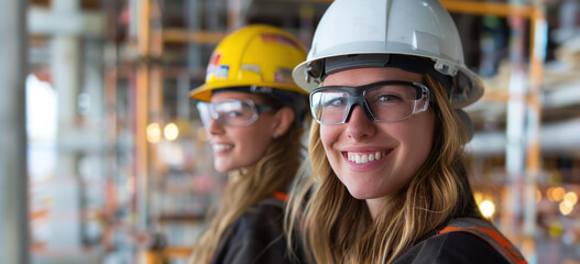 women holding documents and hard hat in a working office