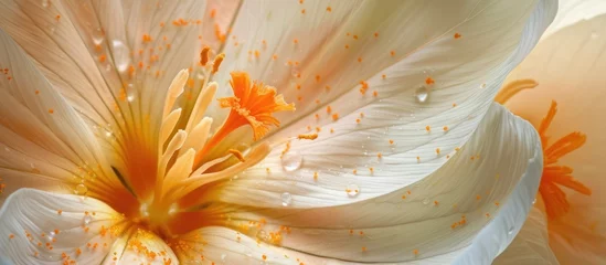 Meubelstickers A detailed view of a white and orange autumn crocus flower, showcasing its intricate petal structure and vibrant colors. © 2rogan