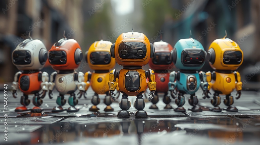 Poster Cute icons and characters based on robots