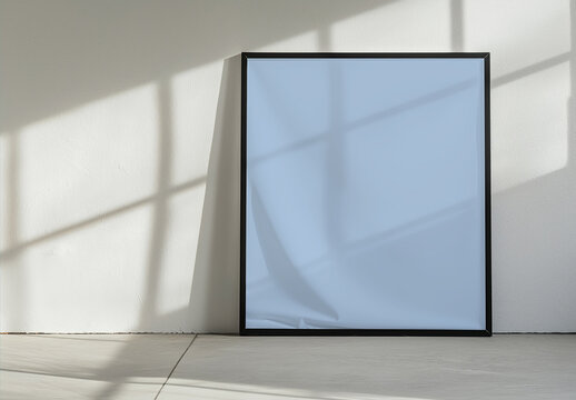 Thin Black Picture Frame Mockup With Empty Wall Background And Generative ai