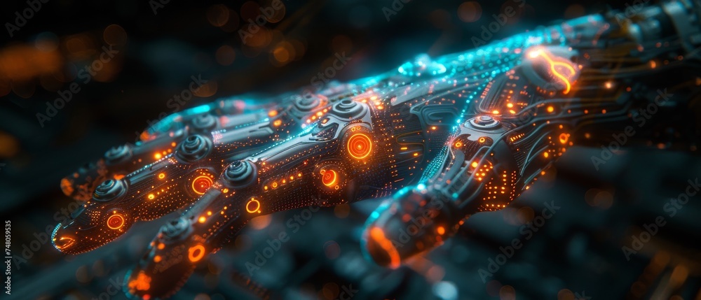 Fototapete businessman and robot hand touch digital screen of ai icon artificial intelligence concept, big data