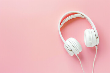 White fashion headphones on a pink background