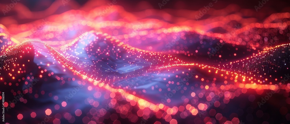 Aufkleber Technology abstract illustration with dots and lines on dark background. 3D rendering. Big data visualization.