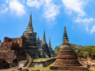 Fototapeta premium Wat Phra Si Sanphet in Ayutthaya, Thailand, Ayutthaya Historical Park in Ayutthaya. The famous sightseeing temple