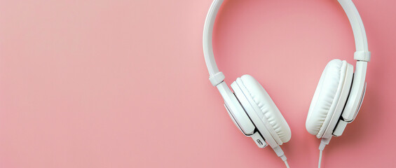 White fashion headphones on a pink background