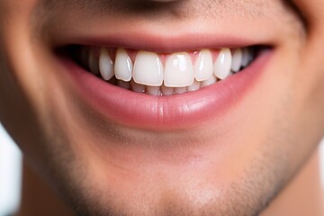 Close-up of a charming young man smile and sparkling white teeth.