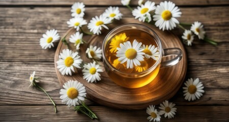  Sip of Sunshine - A moment of tranquility with a cup of tea and a bouquet of daisies