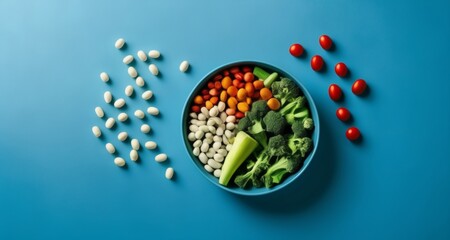  Vibrant salad ingredients on a blue background