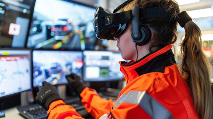 A paramedic using a VR headset to practice their decisionmaking skills facing various ethical dilemmas and emergency scenarios in the virtual world.