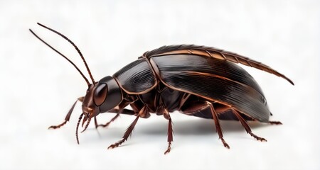  Detailed close-up of a cockroach on a white background