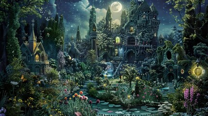 The Garden of Tarot a whimsical wonderland bathed in moonlight where imagination walks hand in hand with the arcane