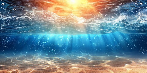 Sunlight Filters Through Crystal Clear Waters Revealing the Ocean's Tranquil Depths, Generative AI