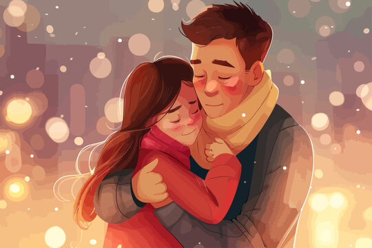 father hugs his daughter illustration