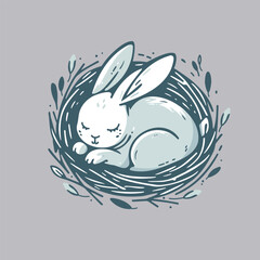 Obraz premium Cute rabbit in nest vector illustration. Perfect design element for Easter greeting card, poster, social media post, cover. 