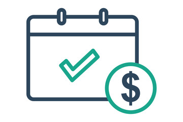 Paid time off icon. calendar with check mark and clock. representing vacation days and work-life balance. line icon style. element illustration.