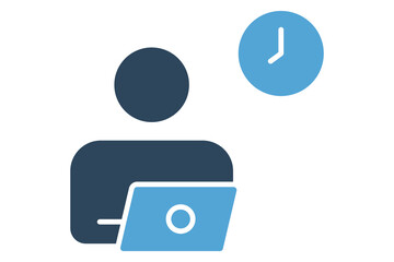 Flexible Working icon. people with laptop and clock. symbolizing adaptable schedules and remote work options. solid icon style. element illustration.