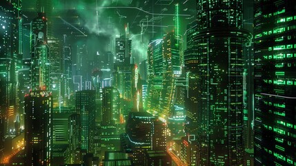 Obraz premium Intelligent city networks and communication in the age of AI (wireless communication on the world