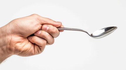 man hand holding a spoon, isolated with clipping path in jpg.