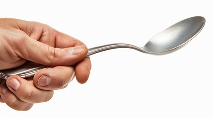 man hand holding a spoon, isolated with clipping path in jpg.