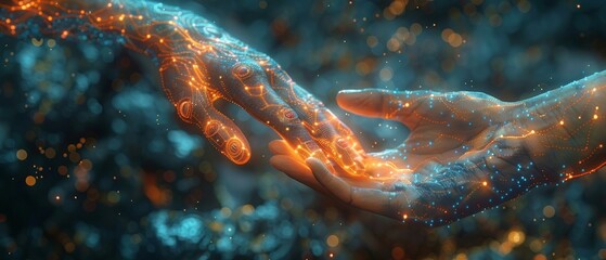 Using artificial intelligence and machine learning, human hands touching on big data network connections, science and artificial intelligence technology, innovation.