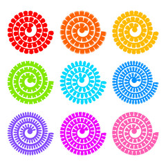 Rolled paper flower. Vector set. 3d paper cut template. Isolated on white background.