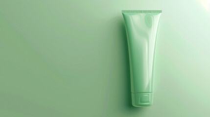 Blank white cosmetic tube mockup on green background. 