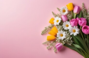 Obraz premium bouquet of flowers on a plain background with space for text