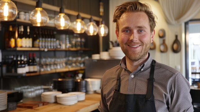Restaurantinnehaveren sjekker nettbrett, regninger og utgifter til sin lille bedrift.