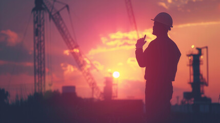 silhouette of a worker at sunset