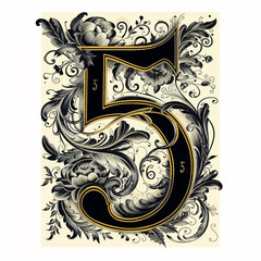 5 Victorian Number with ornament