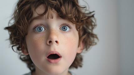Retrato de un niño con expresión sorpresa - obrazy, fototapety, plakaty