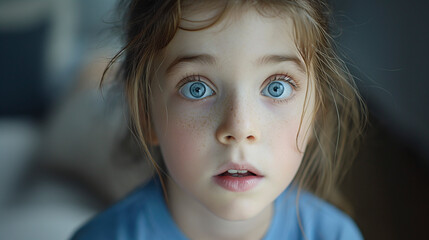 Retrato de una niña  con expresión sorpresa - obrazy, fototapety, plakaty