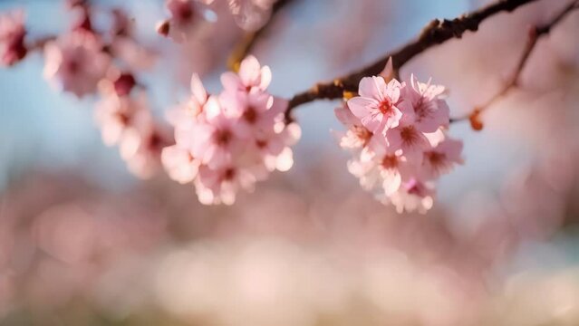 Pink Cherry Blossoms in Spring Tree