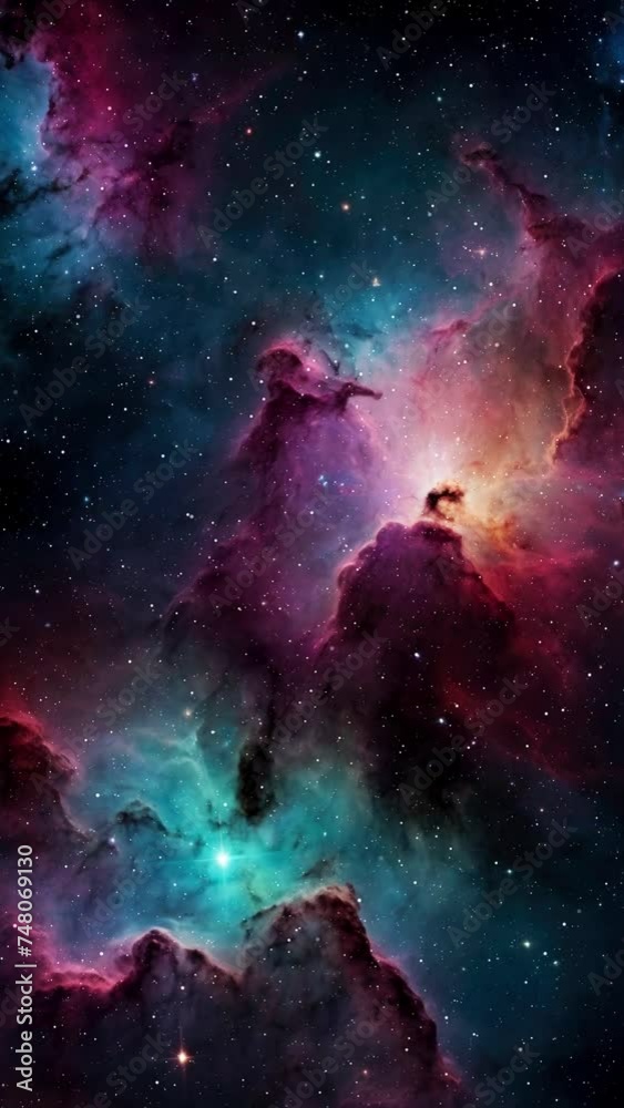 Wall mural nebula in space with stars, vertical video, created with some elements made with generative ai