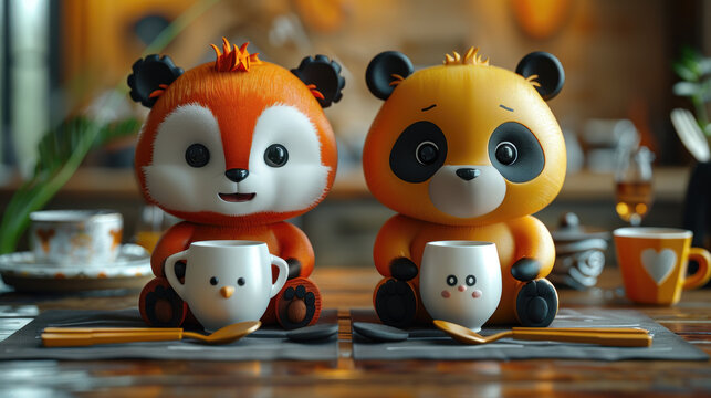 Happy and Friendly Animals of Cutlery Cartoon