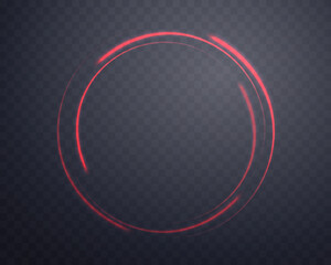 Red magic ring with glowing. Neon realistic energy flare halo ring. Abstract light effect on a dark transparent background. Vector illustration.